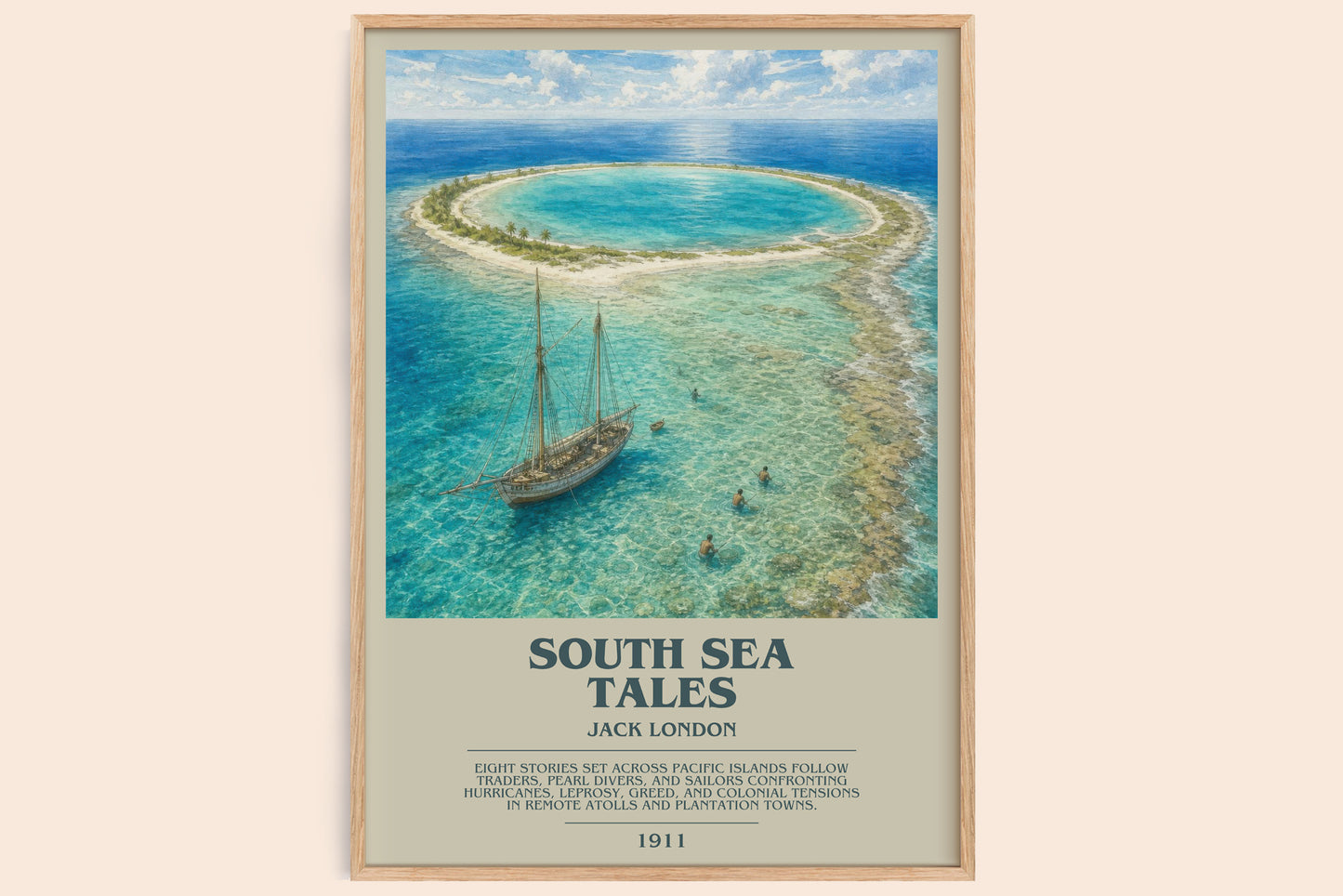 South Sea Tales bookish book poster by Jack London – framed literary art print