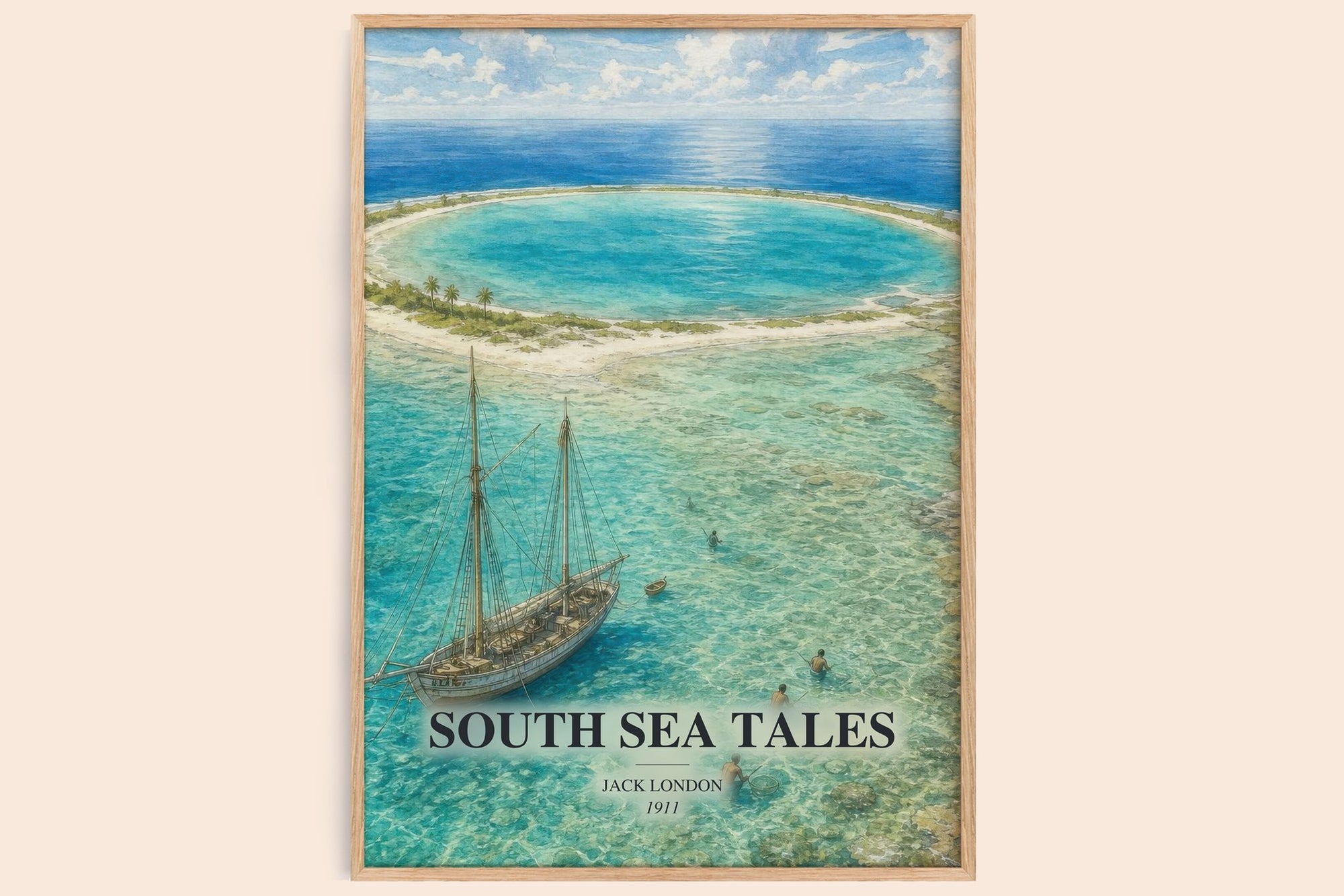 South Sea Tales watercolour book poster by Jack London – framed literary art print