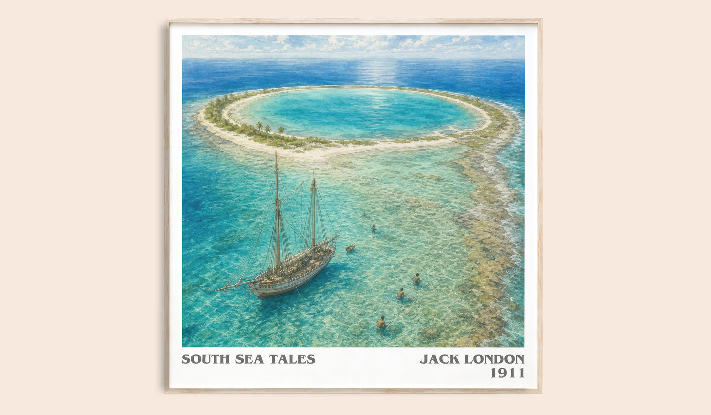 South Sea Tales literary book poster by Jack London – framed literary art print