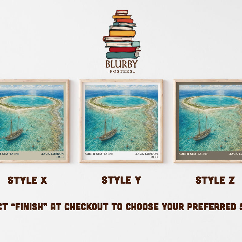 South Sea Tales literary print in frame leaning in hallway – adventure wall art