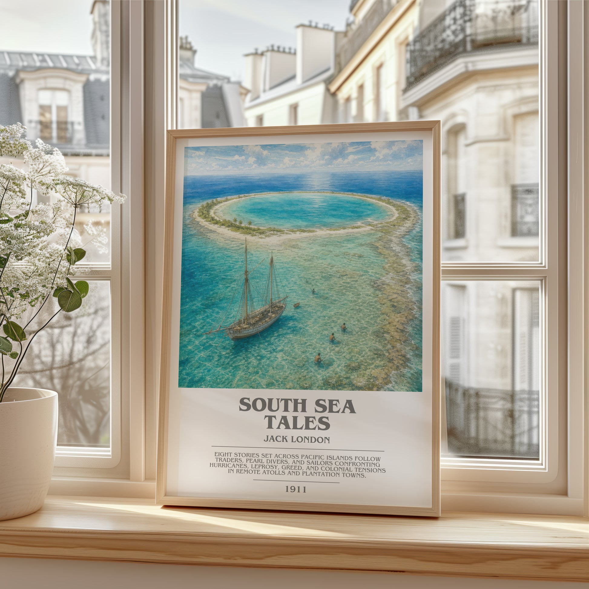 South Sea Tales bookish poster colour and style options – Jack London book art