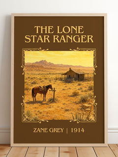 The Lone Star Ranger Classic Book Art Print by Zane Grey – framed print leaning on a wooden floor