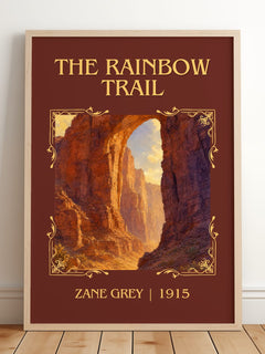 The Rainbow Trail Classic Book Art Print by Zane Grey – framed print leaning on a wooden floor
