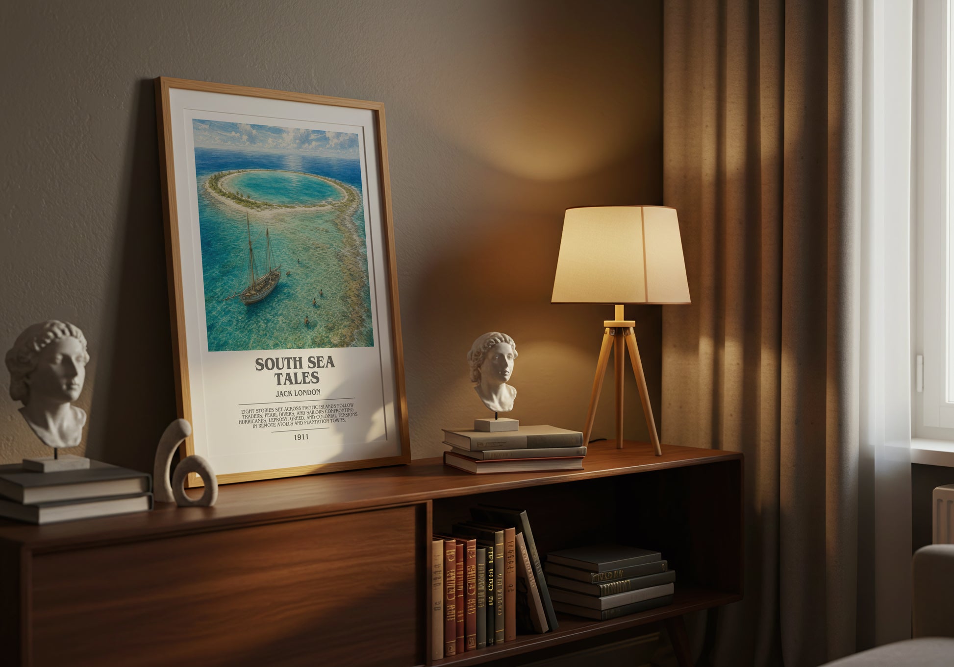 South Sea Tales bookish book poster framed on wall – adventure wall art