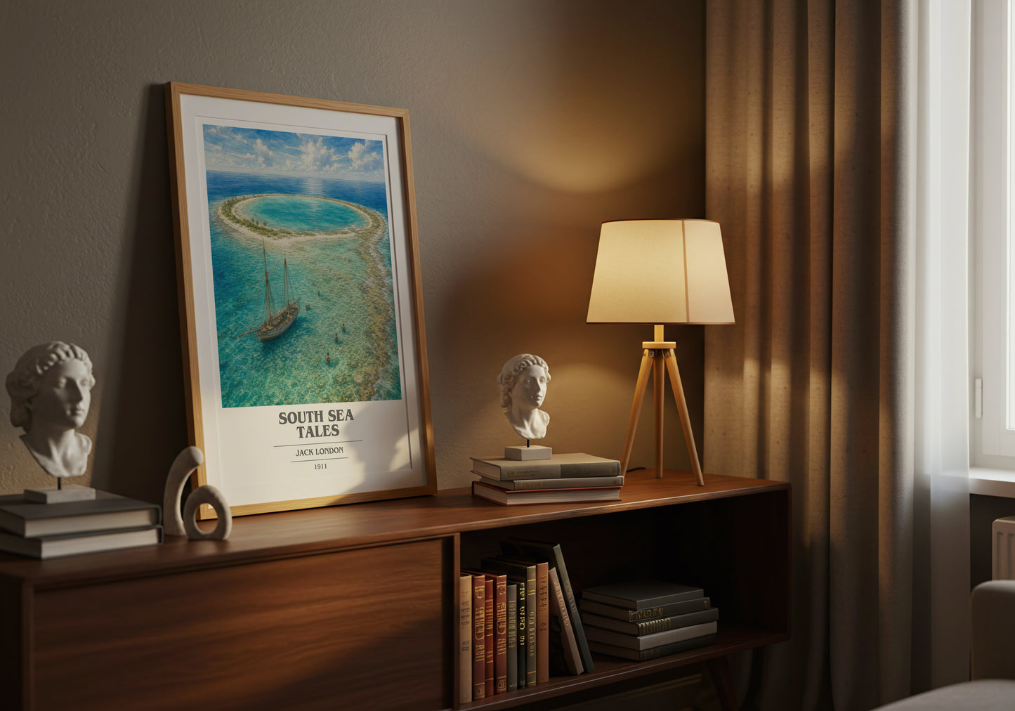 South Sea Tales book cover book poster framed on wall – adventure wall art
