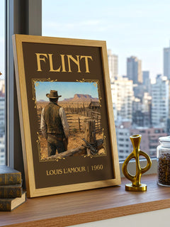 Flint Classic Book Art Print by Louis L'Amour – framed print on a city-view windowsill