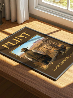 Flint Classic Book Art Print by Louis L'Amour – print on a sunlit desk