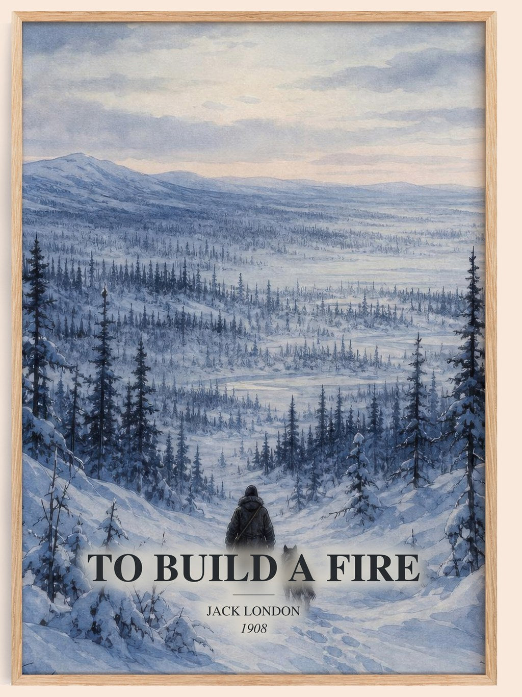To Build A Fire watercolour book poster by Jack London – framed literary art print