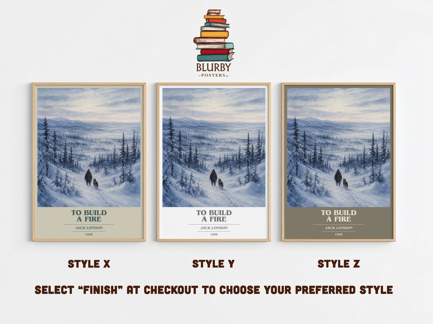 To Build A Fire book cover print in frame leaning in hallway – adventure wall art