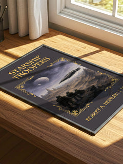 Starship Troopers Classic Book Art Print by Robert A. Heinlein – print on a sunlit desk