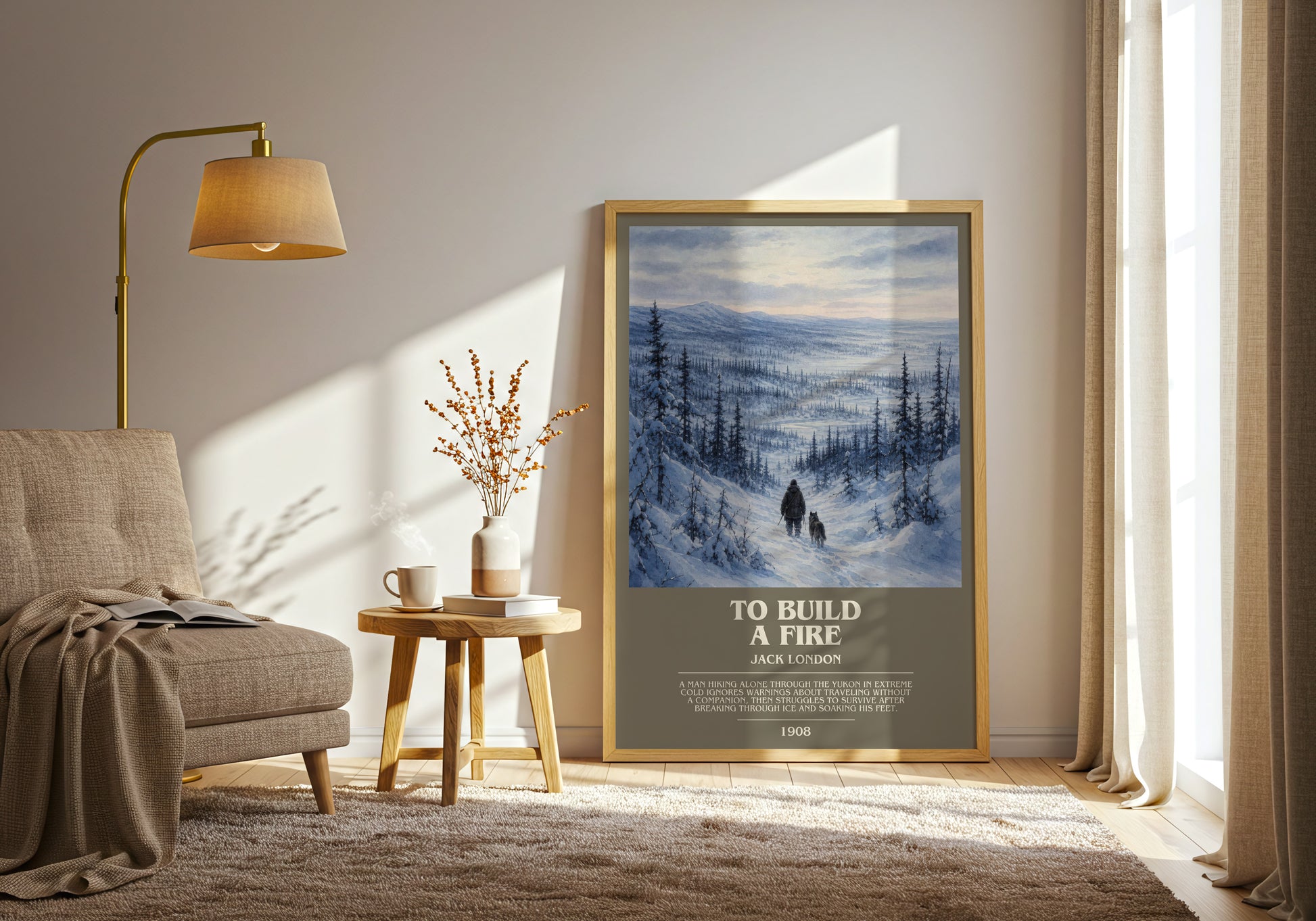 To Build A Fire bookish print on bookshelf – Jack London fan gift