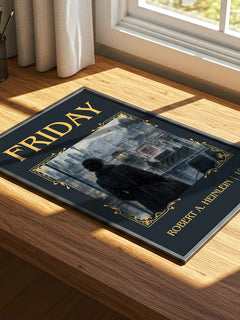 Friday Classic Book Art Print by Robert A. Heinlein – print on a sunlit desk