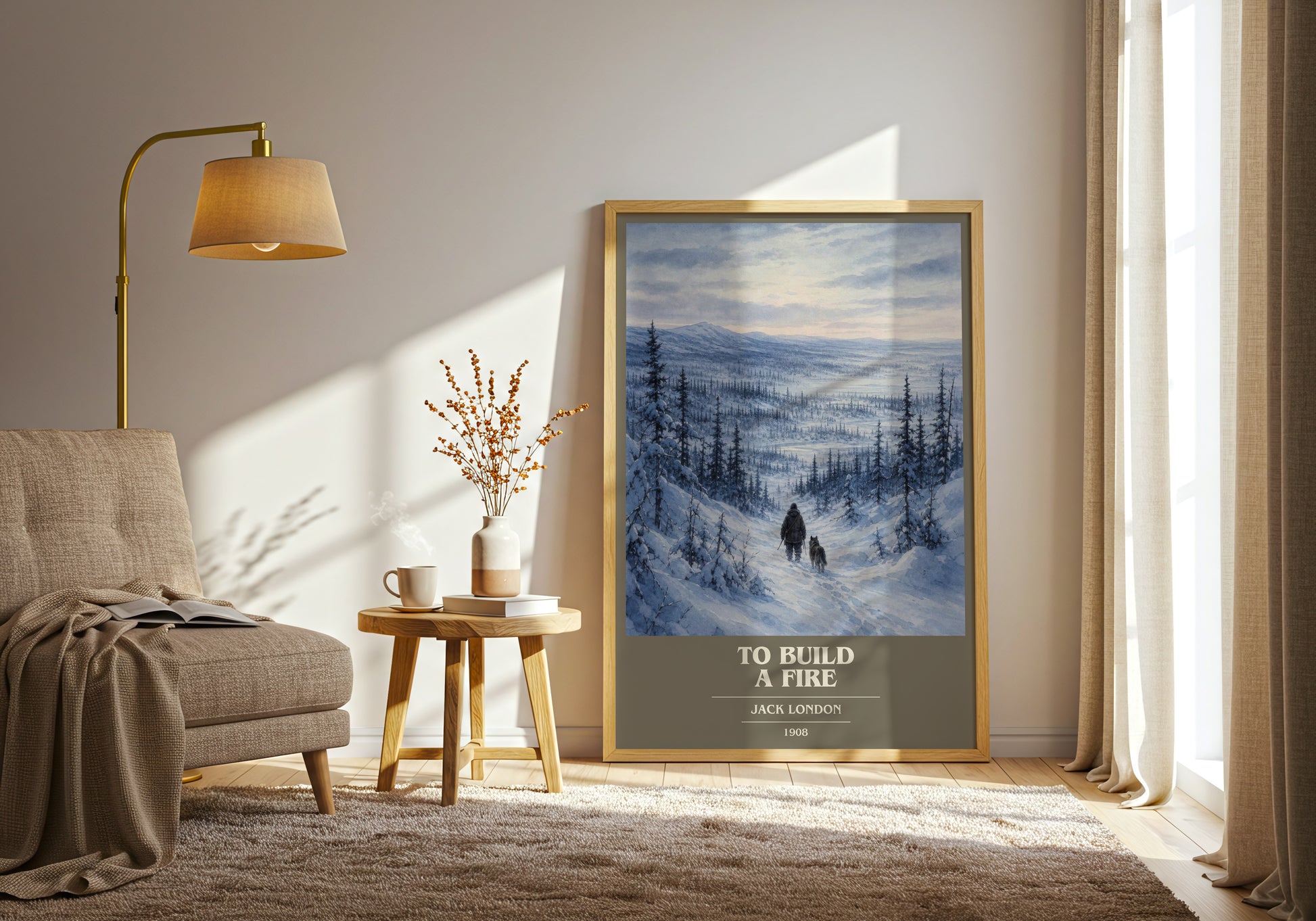 To Build A Fire book cover print on bookshelf – Jack London fan gift