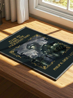 Flow My Tears, the Policeman Said Classic Book Art Print by P. Dick – print on a sunlit desk