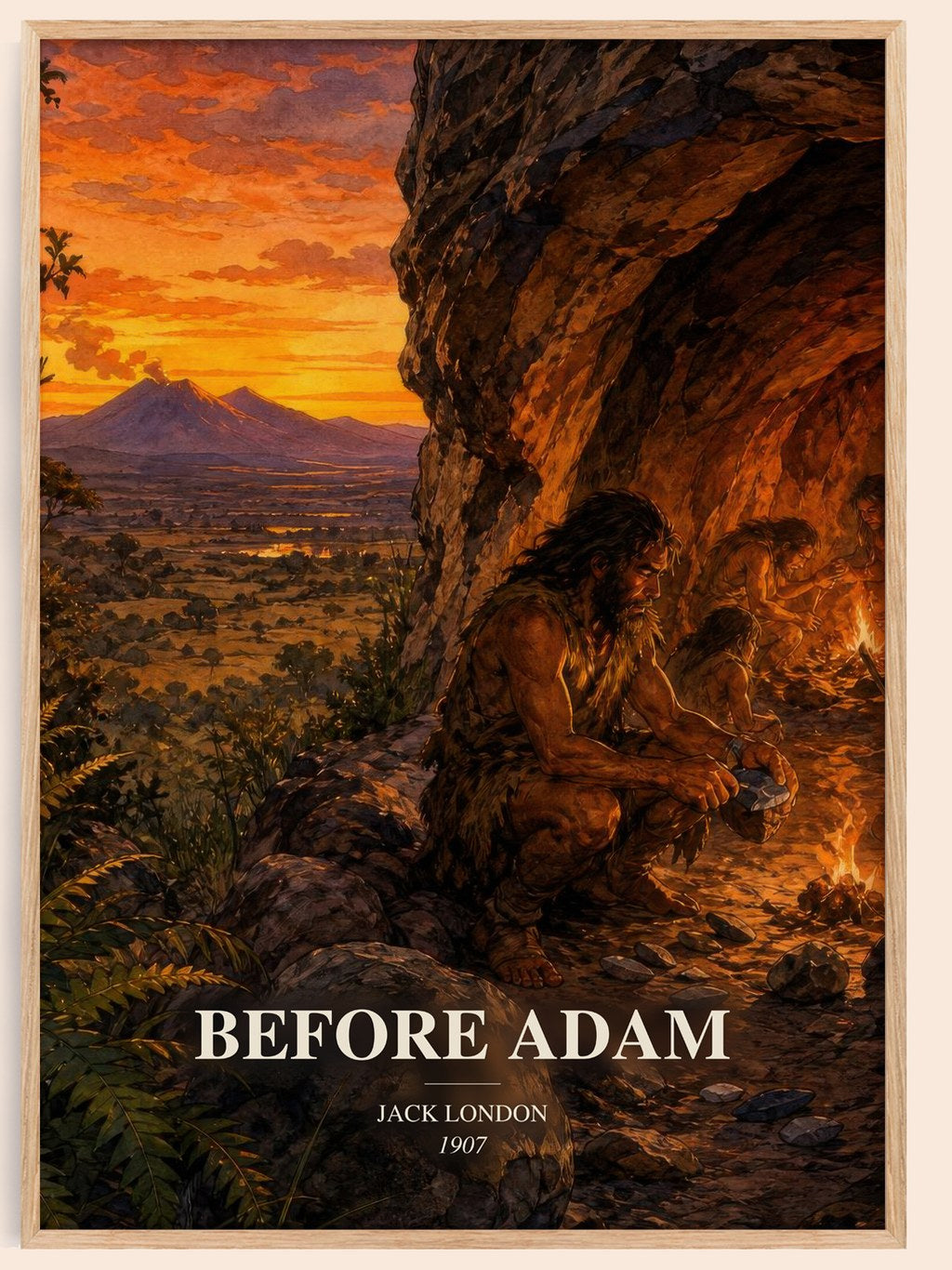 Before Adam watercolour book poster by Jack London – framed literary art print