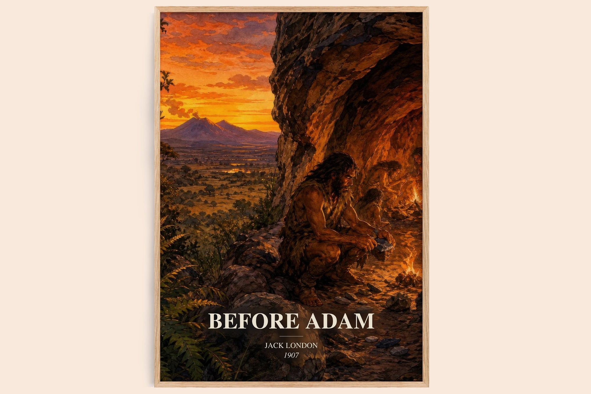 Before Adam watercolour book poster by Jack London – framed literary art print