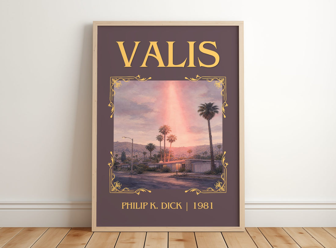 VALIS Classic Book Art Print by Philip K. Dick – framed print leaning on a wooden floor