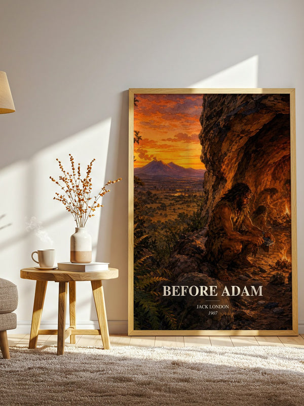 Before Adam watercolour print in frame leaning in hallway – adventure wall art