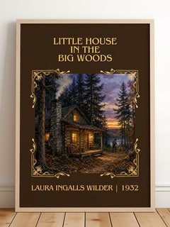 Little House in the Big Woods Classic Book Art Print by L. Wilder – framed print leaning on a wooden floor