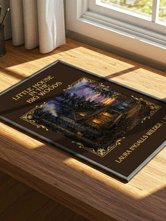 Little House in the Big Woods Classic Book Art Print by L. Wilder – print on a sunlit desk
