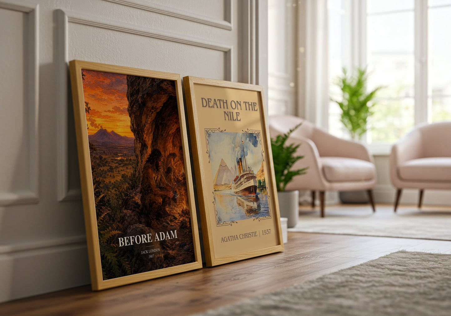 Before Adam watercolour print framed by window – literary home decor