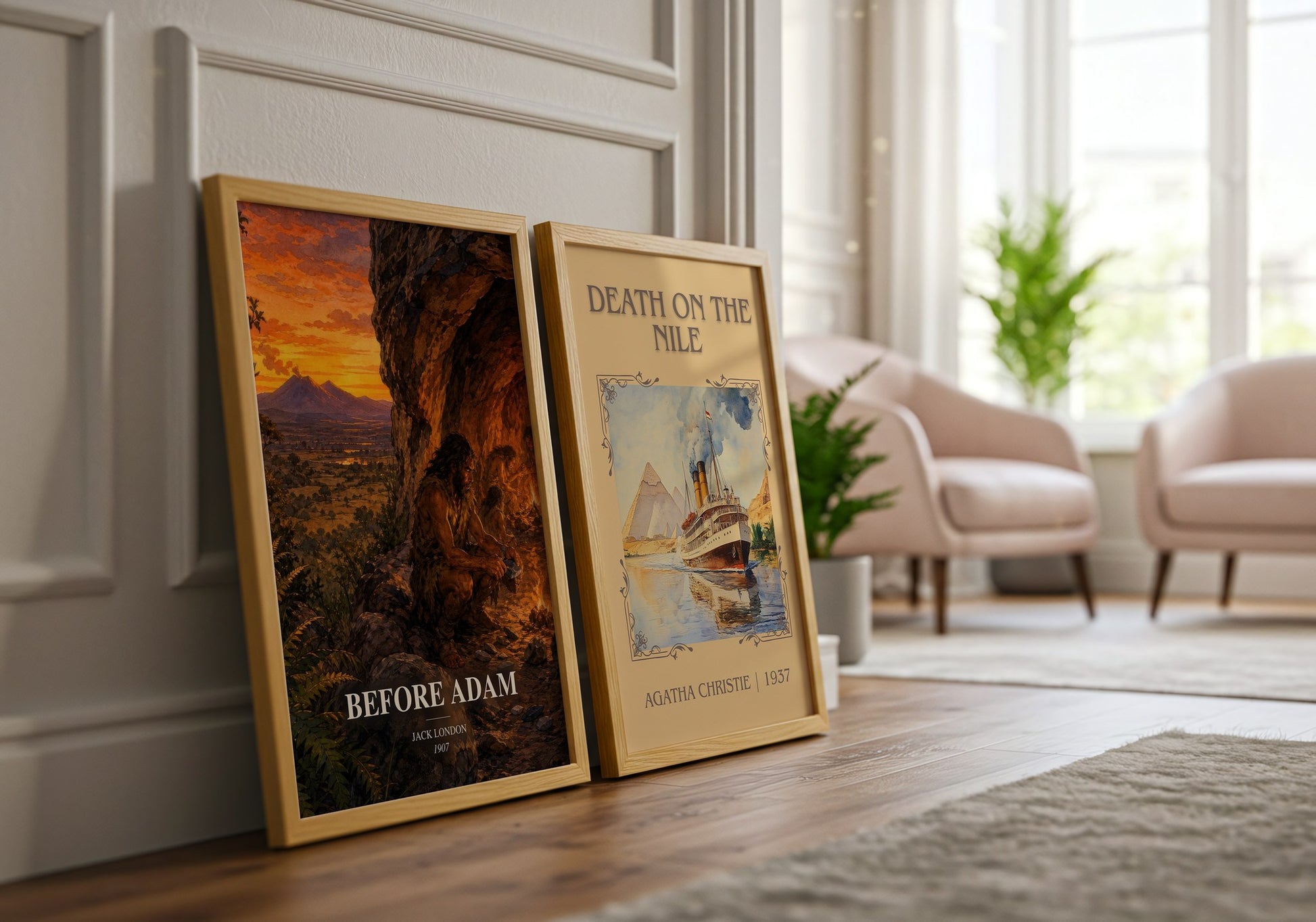 Before Adam watercolour print framed by window – literary home decor