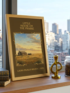 Little House on the Prairie Classic Book Art Print by L. Wilder – framed print on a city-view windowsill