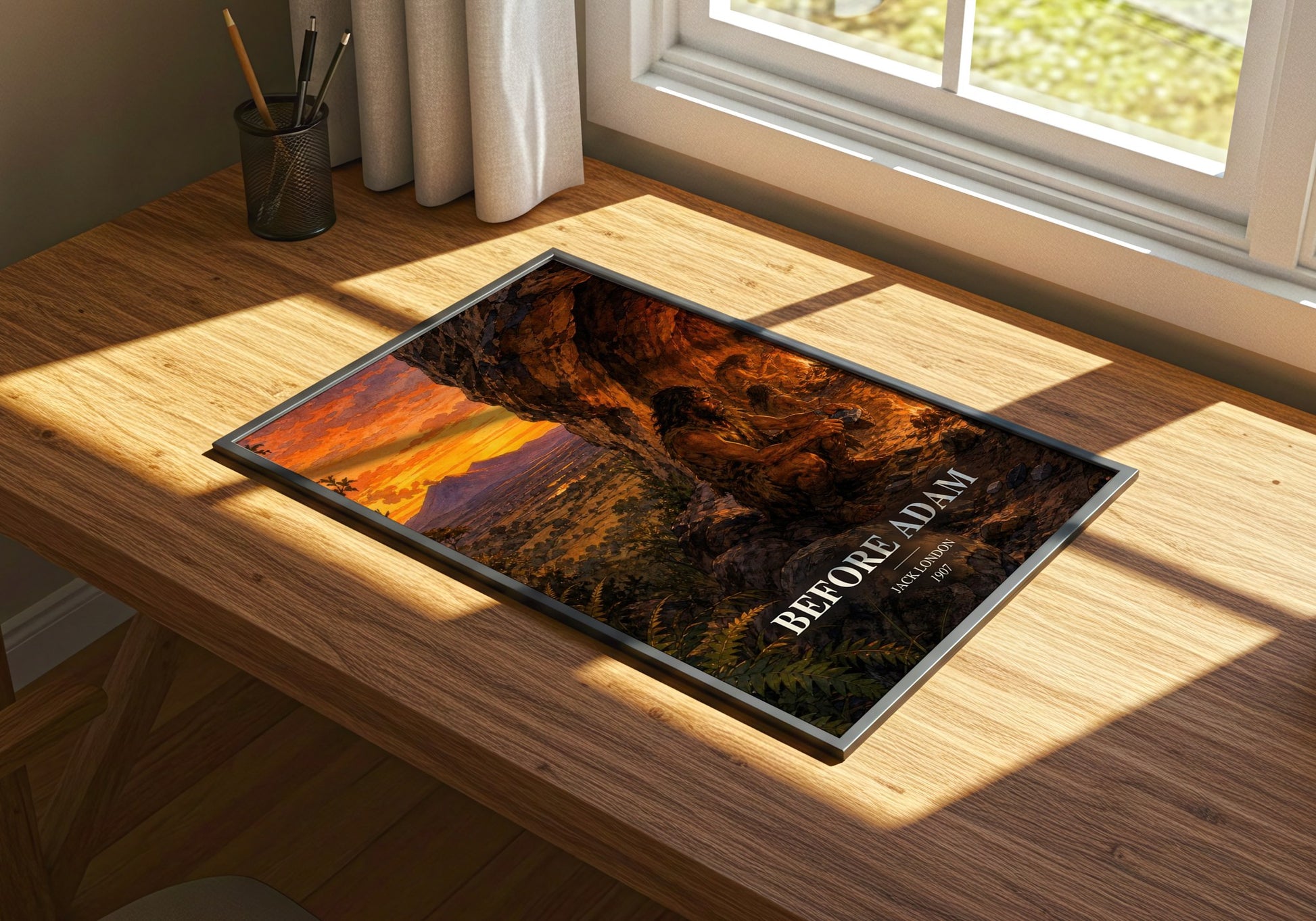 Before Adam watercolour book poster framed on wall – adventure wall art