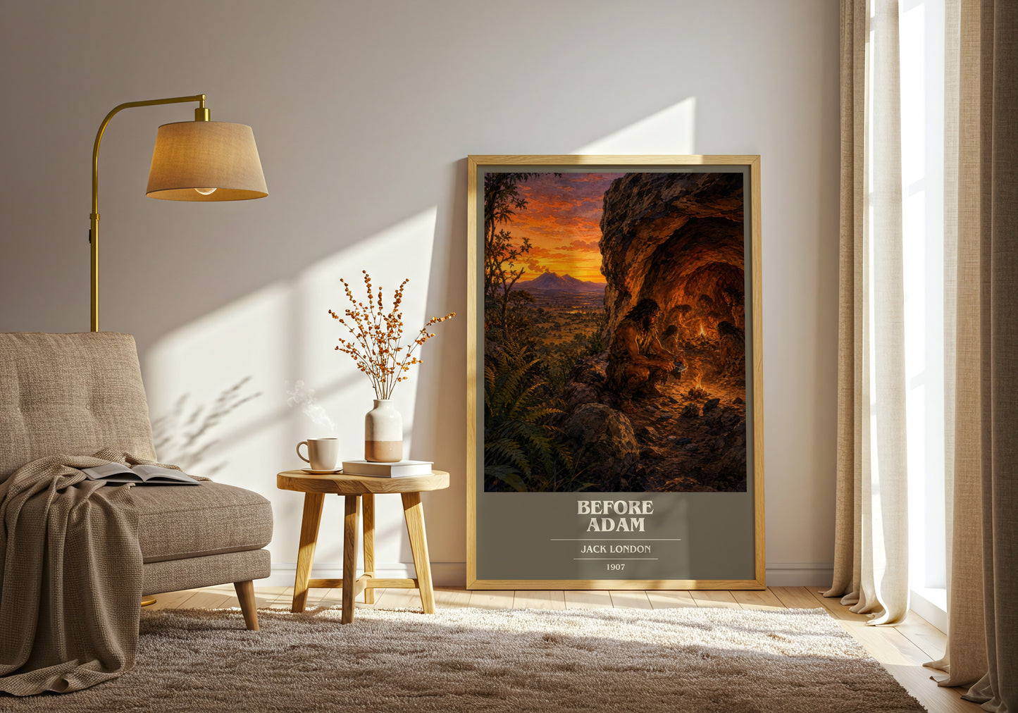 Before Adam book cover print on bookshelf – Jack London fan gift