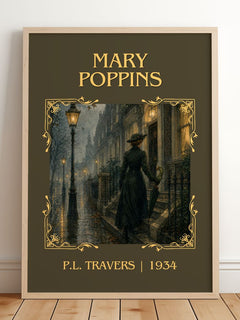 Mary Poppins Classic Book Art Print by P.L. Travers – framed print leaning on a wooden floor