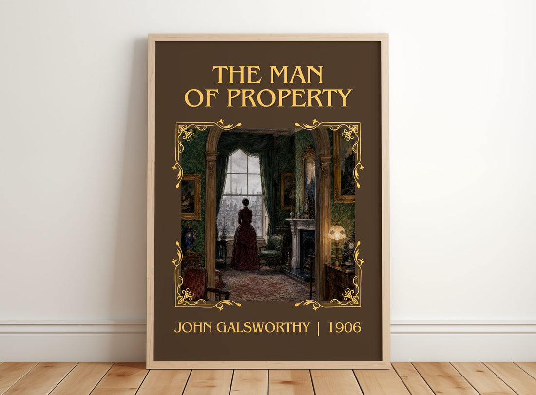 The Man of Property Classic Book Art Print by John Galsworthy – framed print leaning on a wooden floor
