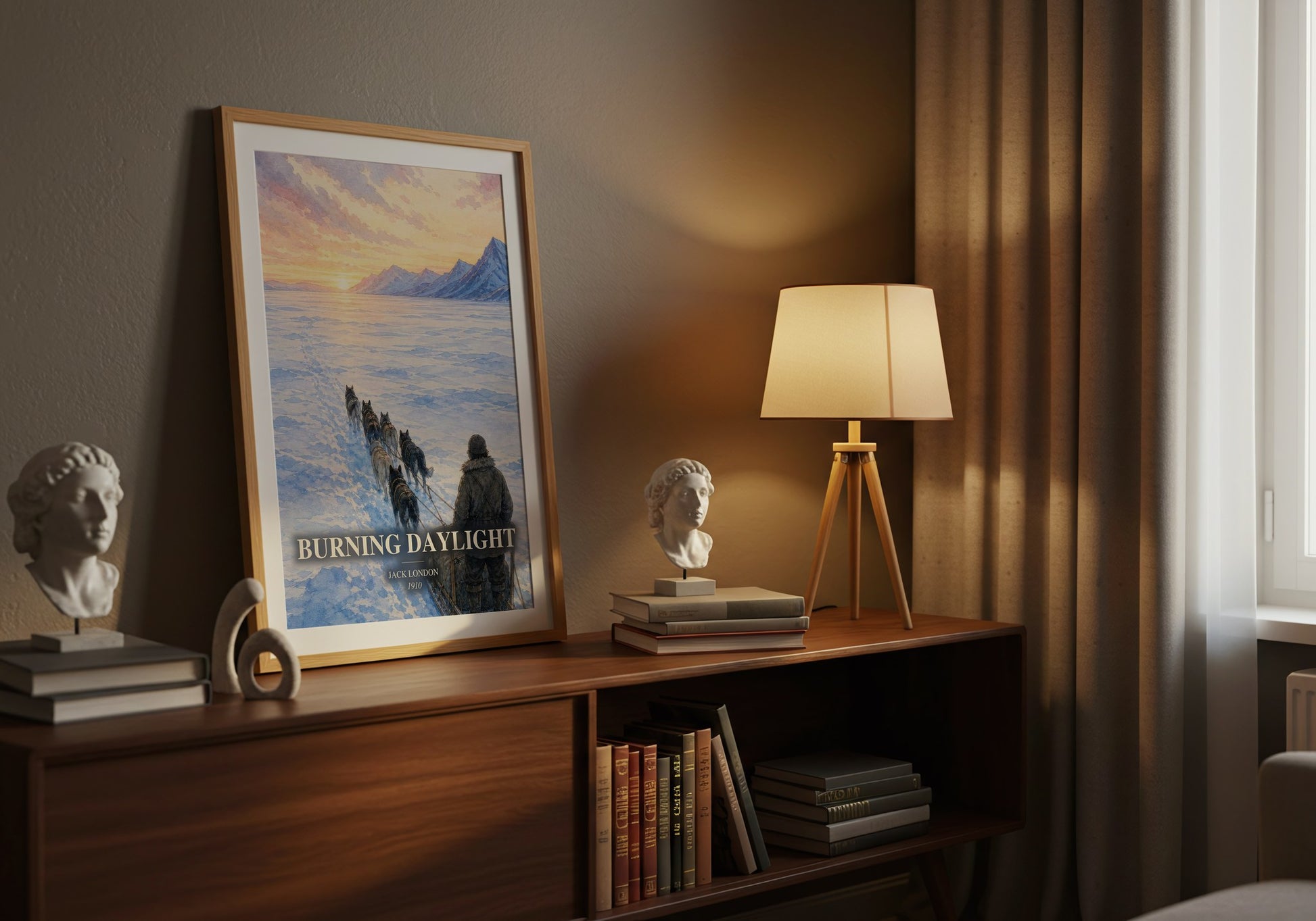 Burning Daylight watercolour print on bookshelf – Jack London fan gift