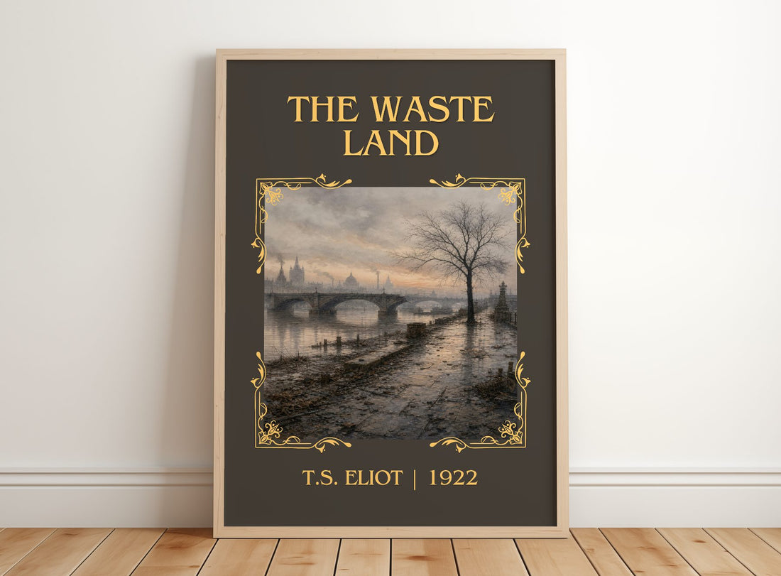 The Waste Land Classic Book Art Print by T.S. Eliot – framed print leaning on a wooden floor