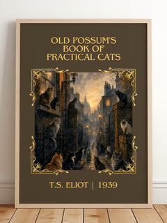 Old Possum's Book of Practical Cats Classic Book Art Print by T. Eliot – framed print leaning on a wooden floor