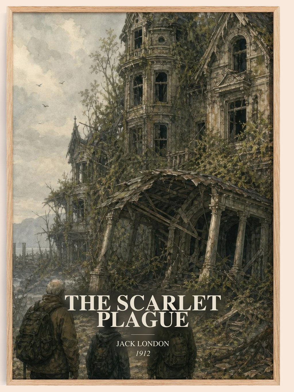 The Scarlet Plague watercolour book poster by Jack London – framed literary art print