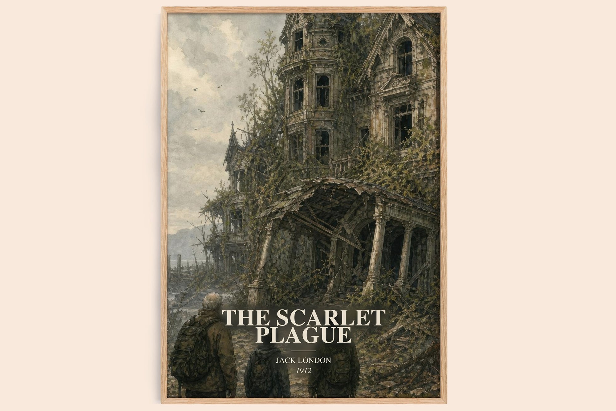 The Scarlet Plague watercolour book poster by Jack London – framed literary art print