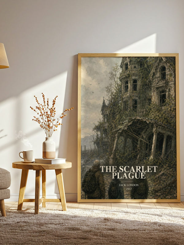 The Scarlet Plague watercolour print in frame leaning in hallway – sci fi wall art