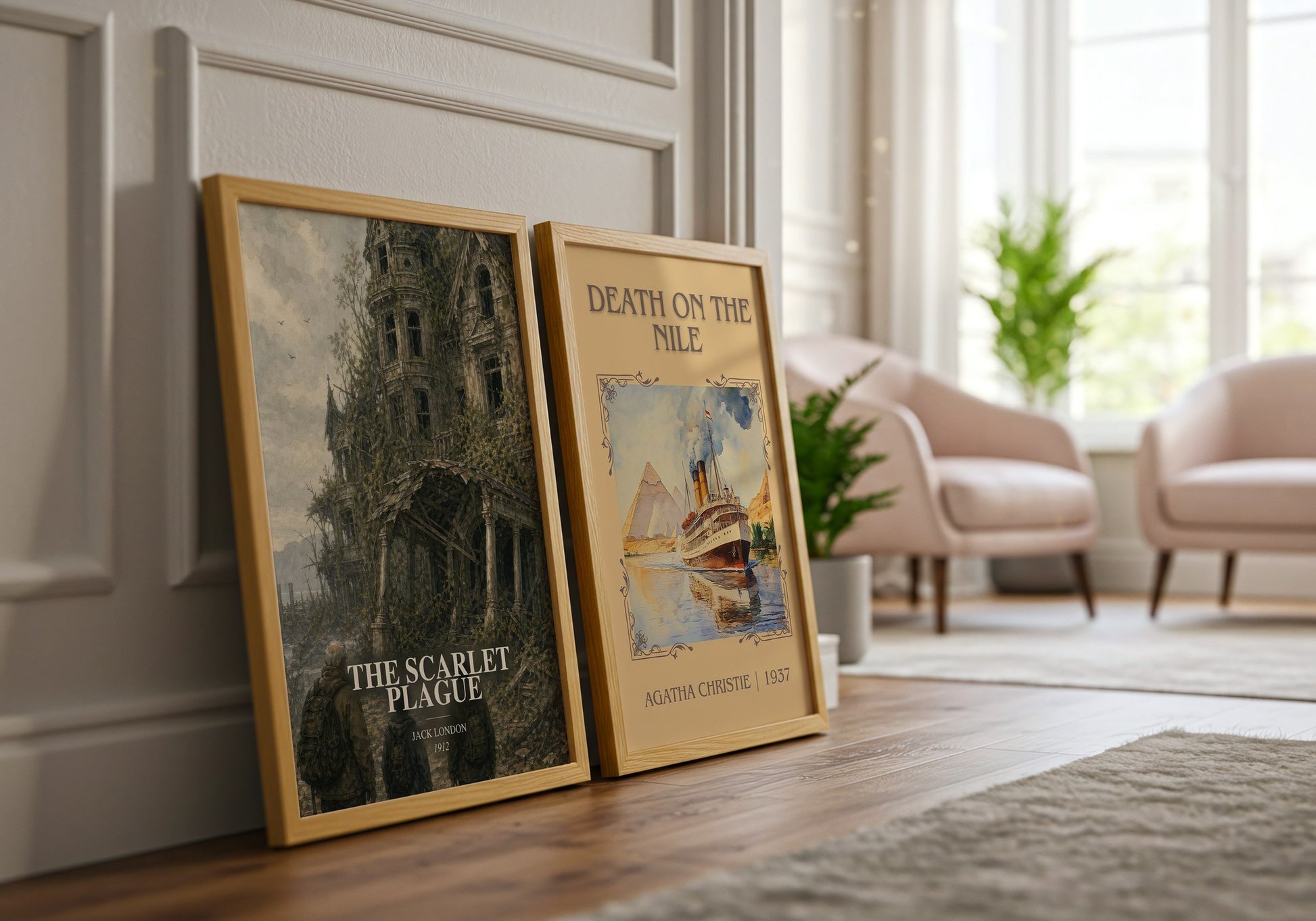 The Scarlet Plague watercolour print framed by window – literary home decor