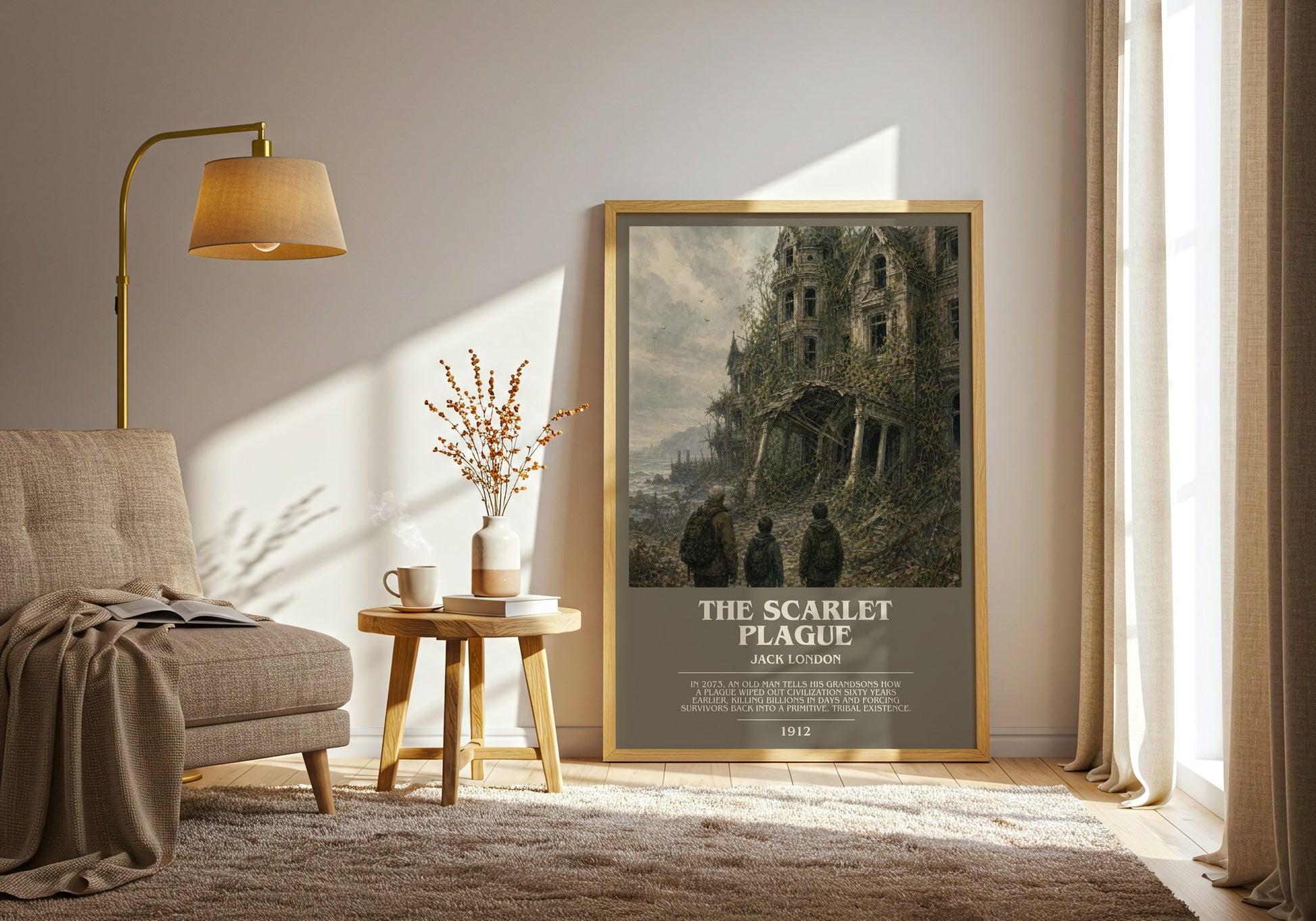 The Scarlet Plague bookish print on bookshelf – Jack London fan gift