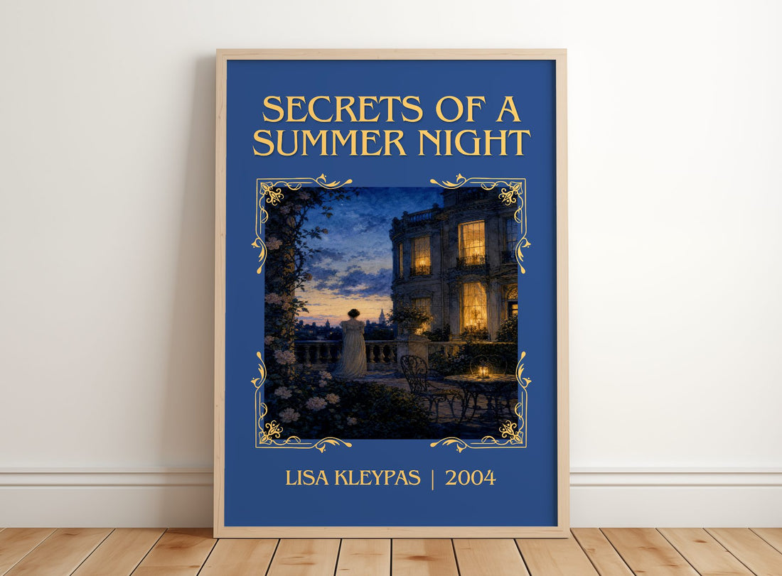 Secrets of a Summer Night Classic Book Art Print by Lisa Kleypas – framed print leaning on a wooden floor