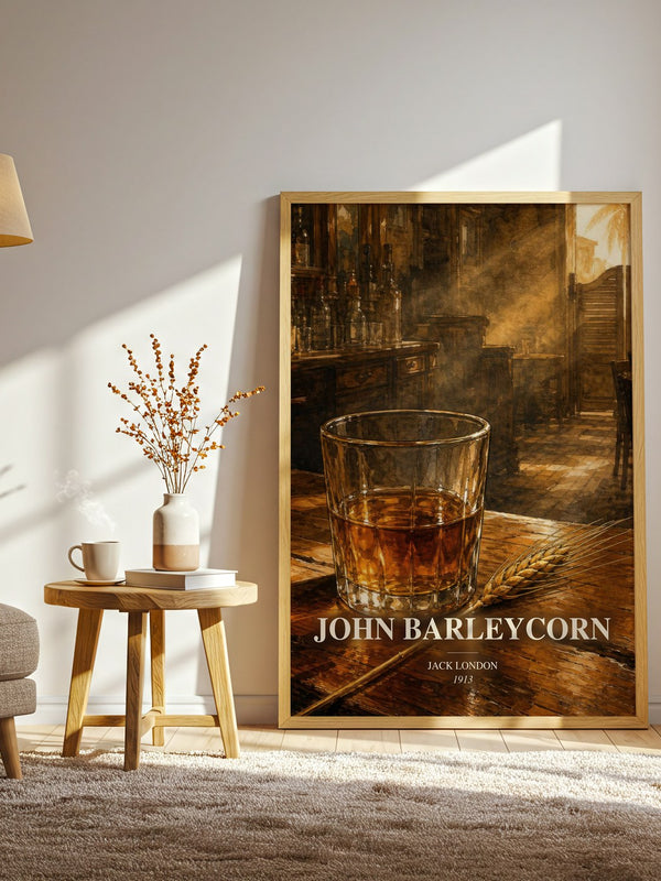John Barleycorn watercolour print in frame leaning in hallway – memoir wall art