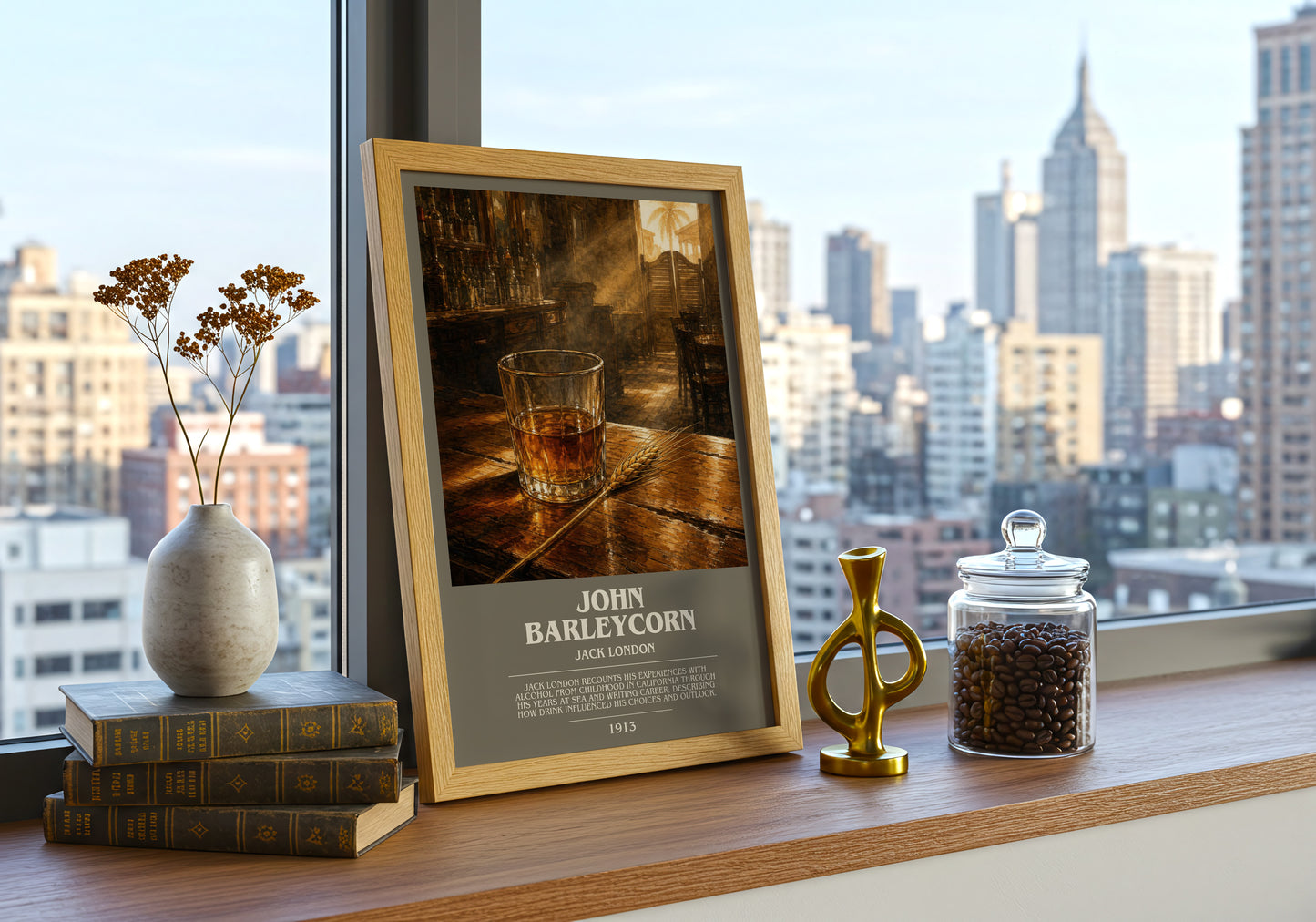 John Barleycorn bookish print framed by window – literary home decor