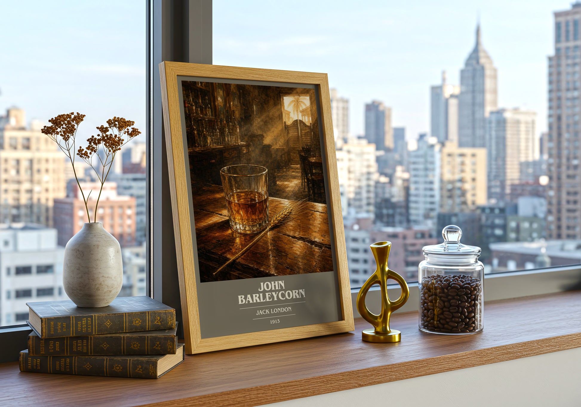 John Barleycorn book cover print framed by window – literary home decor