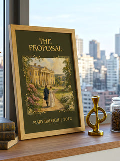 The Proposal Classic Book Art Print by Mary Balogh – framed print on a city-view windowsill