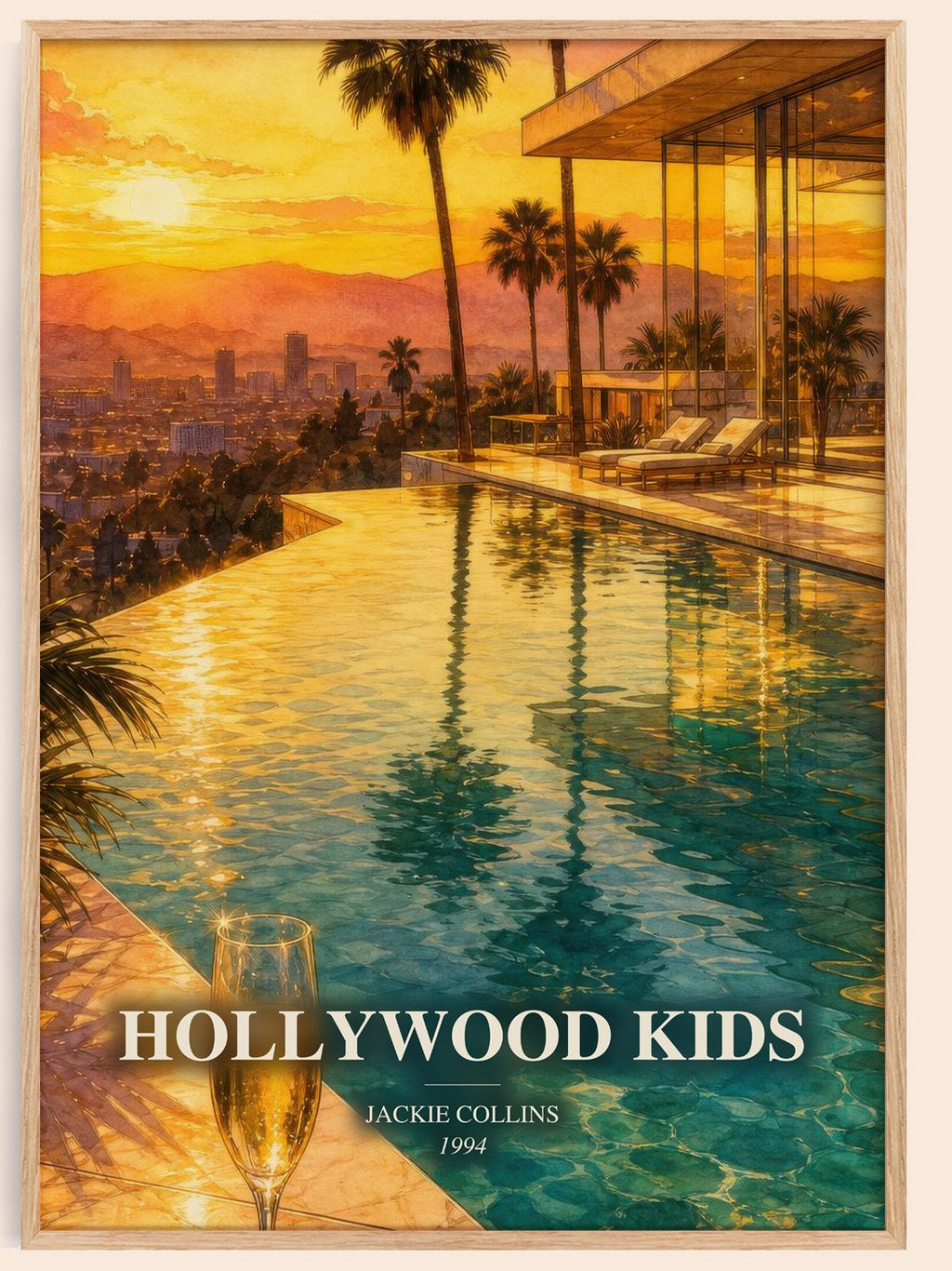 Hollywood Kids watercolour book poster by Jackie Collins – framed literary art print