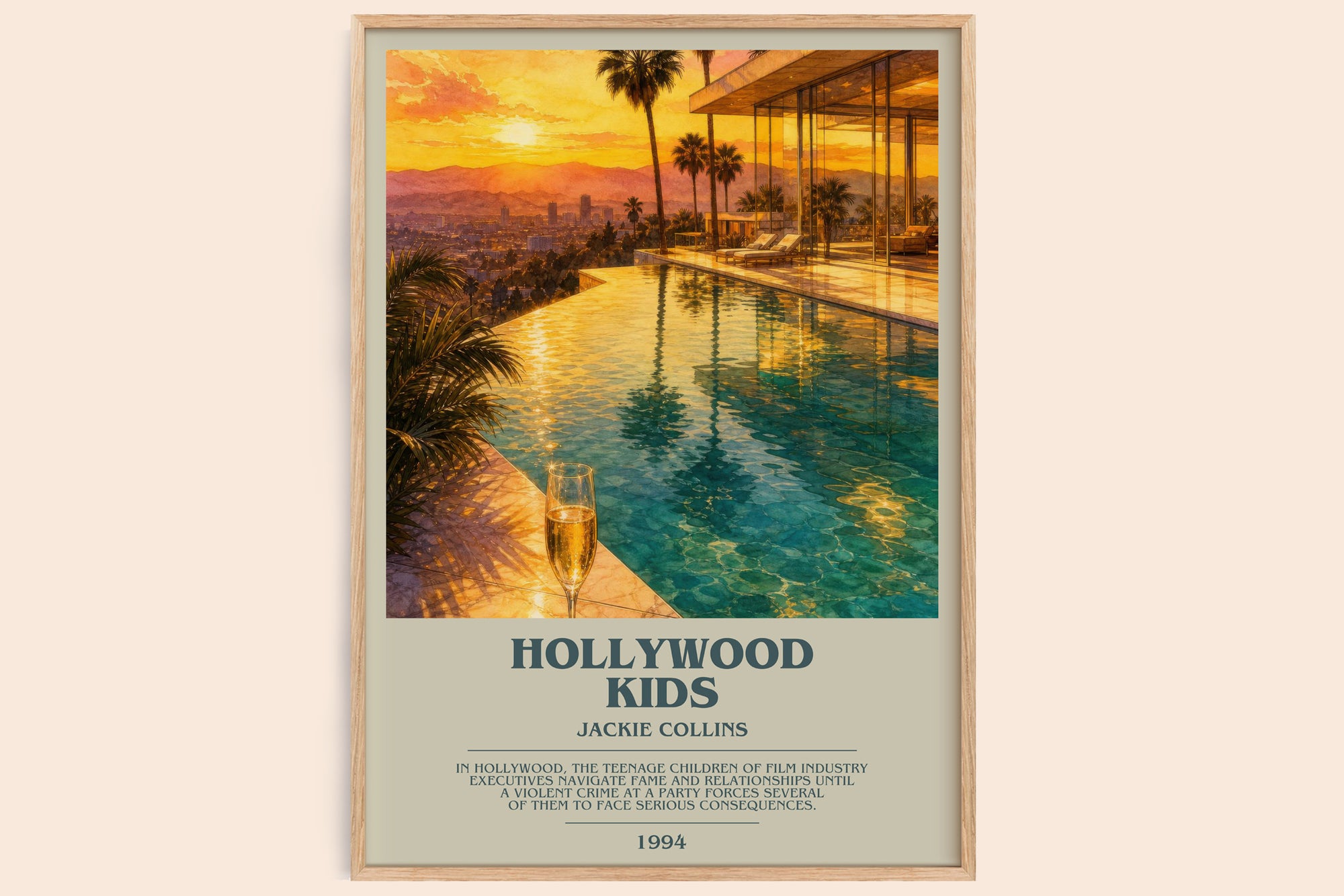 Hollywood Kids bookish book poster by Jackie Collins – framed literary art print