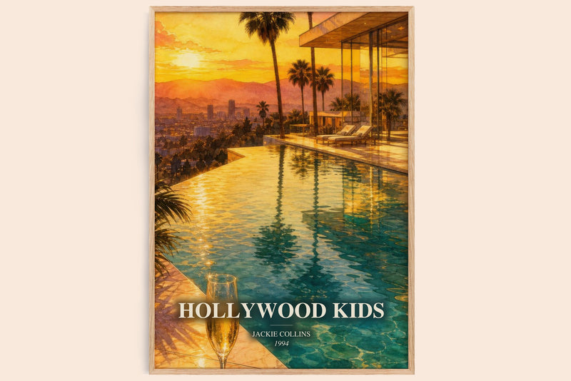 Hollywood Kids watercolour book poster by Jackie Collins – framed literary art print