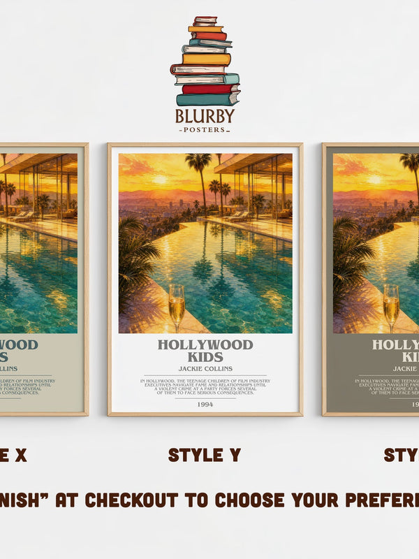 Hollywood Kids bookish print in frame leaning in hallway – contemporary fiction wall art