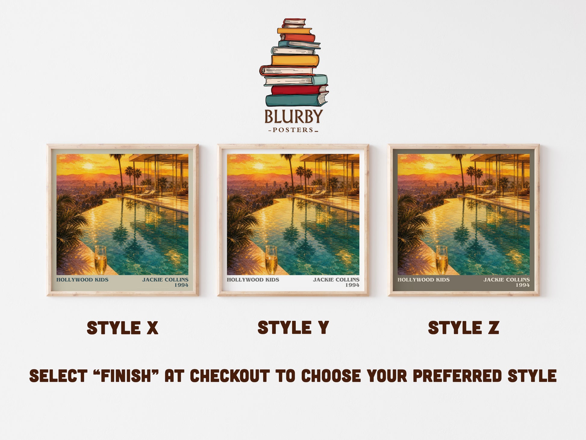 Hollywood Kids literary print in frame leaning in hallway – contemporary fiction wall art