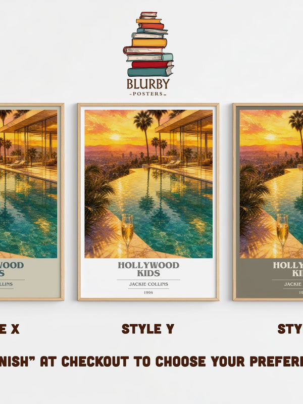 Hollywood Kids book cover print in frame leaning in hallway – contemporary fiction wall art